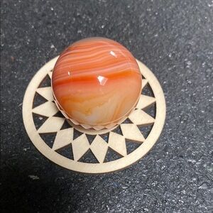 Orange Agate Sphere with Wooden Stand